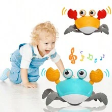 爬行螃蟹玩具，趣味互动跳舞行走移动玩具感官感应螃蟹带音乐，螃蟹玩具男孩女孩儿童生日礼物 - 彩色 - 查看 2