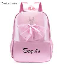 Custom Personalized Name Text Pink Backpack, School Bag, Ballet Outfit Design Bag - Pink - View 1