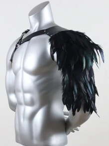 1件中世紀男士皮革維京盔甲肩甲 羽毛肩甲 Cosplay道具 派對用 - 黑色 - 查看 3