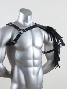 1件中世紀男士皮革維京盔甲肩甲 羽毛肩甲 Cosplay道具 派對用 - 黑色 - 查看 4