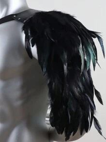 1件中世紀男士皮革維京盔甲肩甲 羽毛肩甲 Cosplay道具 派對用 - 黑色 - 查看 5