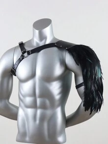1件中世紀男士皮革維京盔甲肩甲 羽毛肩甲 Cosplay道具 派對用 - 黑色 - 查看 1
