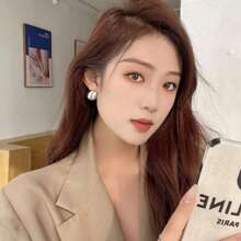 S925 Silver Needle European And American Fashion Street Photography Geometric Semi-Circle Personalized Earrings Retro Earrings - Bạc - Xem 1