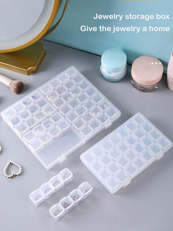 1 pieza Caja de almacenamiento de joyería transparente de 12/28/56 compartimentos, organizador de joyería minimalista desmontable