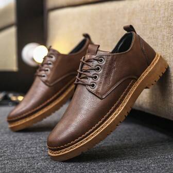 Casual 2024 High-End Business Formal Round Toe Leather Shoes For Middle-Aged Men, Elegant British Style, Non-Slip