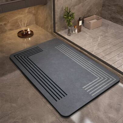 1 pieza Alfombra de baño minimalista de unicolor, hecha de diatomita de alta calidad con forma rectangular, alfombra antideslizante para baño con base de goma natural antideslizante, súper absorbente y de secado rápido, lavable, adecuada para bañeras, baño, dormitorio, sala de estar, decoración del hogar, alfombra de baño, alfombra de piso, alfombra de puerta, decoración de otoño, accesorios de baño, vuelta al colegio, decoración de entrada