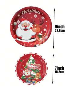 10 piezas Platos de papel navideños desechables con diseño festivo de Navidad, platos de papel resistentes, platos con Papá Noel, platos para fiestas navideñas, envueltos individualmente, aptos para microondas de 9 pulgadas/7 pulgadas, bandejas de platos, decoración navideña, obsequios para fiestas, suministros para fiestas, decoración de invierno y Navidad - Multicolor - Ver 2