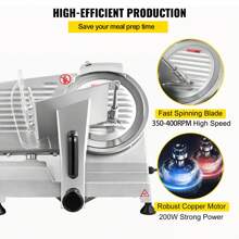 Commercial Meat Slicer, 200W Electric  Food Slicer, 0-12mm Adjustable Thickness Electric Meat Slicer, 1200RPM Meat Slicer With 8'' Chromium-Plated Steel Blade For Home & Commercial Use - US A Type Plug(110-127V) - View 3