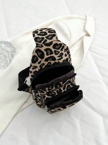 Mini Solid Color Minimalist Luxurious Corduroy Leopard Print Chest Bag, Fashion Cheetah Print Bag For Women Leopard Comeback - Khaki - View 8