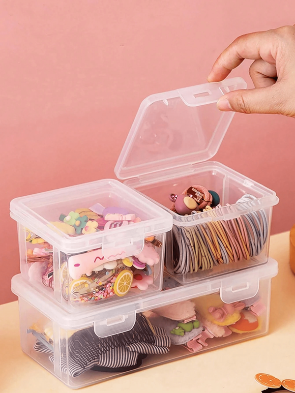 1pc Transparent Hair Accessory Storage Box, Hair Tie, Hair Clip, Jewelry Clip Organizer Box, Girls Hair Decor Elastic Band Small Box, Holiday Gift Storage Box