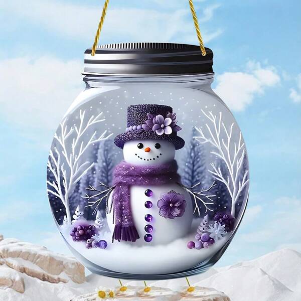1pc Winter Wonderland Snowman Acrylic Light Catcher, 2D Mason Jar Art Decor, Suitable For Windows, Porch, Patio, Garden, Bedroom Wall Hanging, Decoration