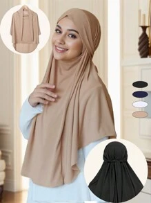 1 pezzo Balaclava da donna di colore unito con cordino, fascia elastica, traspirante e confortevole, multiuso per sport, yoga, fitness e moda - Passamontagna tinta unita - Visualizzare 2