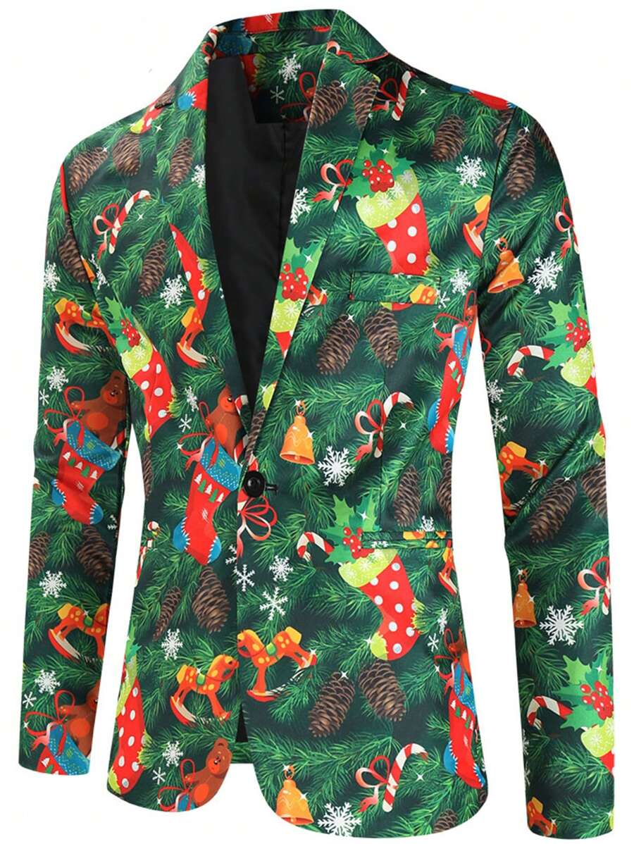 圣诞数码印花男士西装外套、休闲西装 - 彩色 - 查看 1