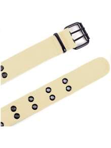 Double Grommet Hole Canvas Belts For Men Women Unisex - 白色 - 查看 3