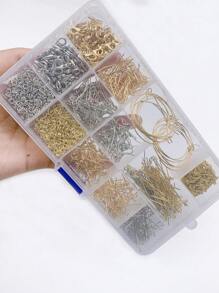 Diy 首飾製作基本金屬配件套裝，包括鍍金和鍍銀耳環鉤、圈、龍蝦扣、跳環、眼別針、頭別針、鏈條連接器。長方形塑膠盒包裝，15格，總重量150克/盒 - 如圖配件 - 查看 5
