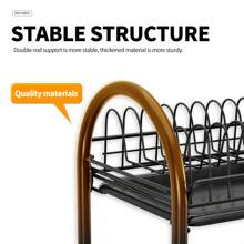 Escurridor de platos de 2 niveles con marco tubular redondo, soporte de platos para gabinete de cocina - Negro - Ver 9