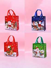 女孩的圣诞节无纺布礼品袋，四色主题圣诞老人圣诞礼物包装袋圣诞礼物圣诞快乐平安夜圣诞派对 - 彩色 - 查看 8