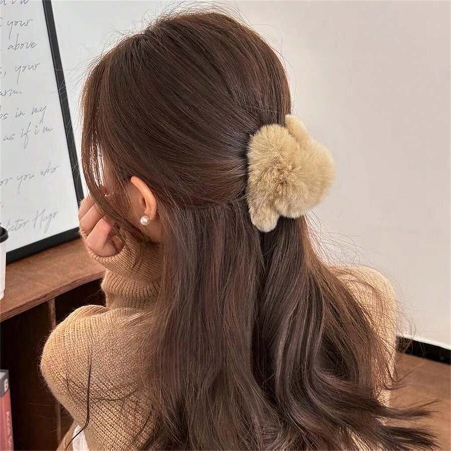 精致别致的兔毛发夹，发爪装饰，适合盘发，春夏情人节发夹，发卡，发夹，发爪夹，秋冬发饰，适合女士度假装扮，情人节礼物