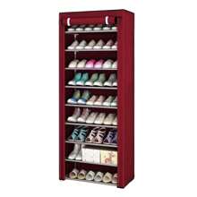 9 Tier Shoe Rack, Foldable Closet For Shoes And Clothes, Adjustable Organizer Shelf, 9 Tier Fabric Shoe Rack, 9 Tier Large Capacity Shoe Rack With Cover - Burgundy - View 5