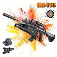 Large Gel Splatter Blaster For With Goggles Suitable For Backyard Fun And Outdoor Team Shooting Games, Over 18+, HK416 Full Configuration(Without Bullet) - 黑色 - 查看 2