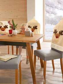 1PC Beige Christmas Embroidered Chair Cover Home Decor - Multicolor - View 1