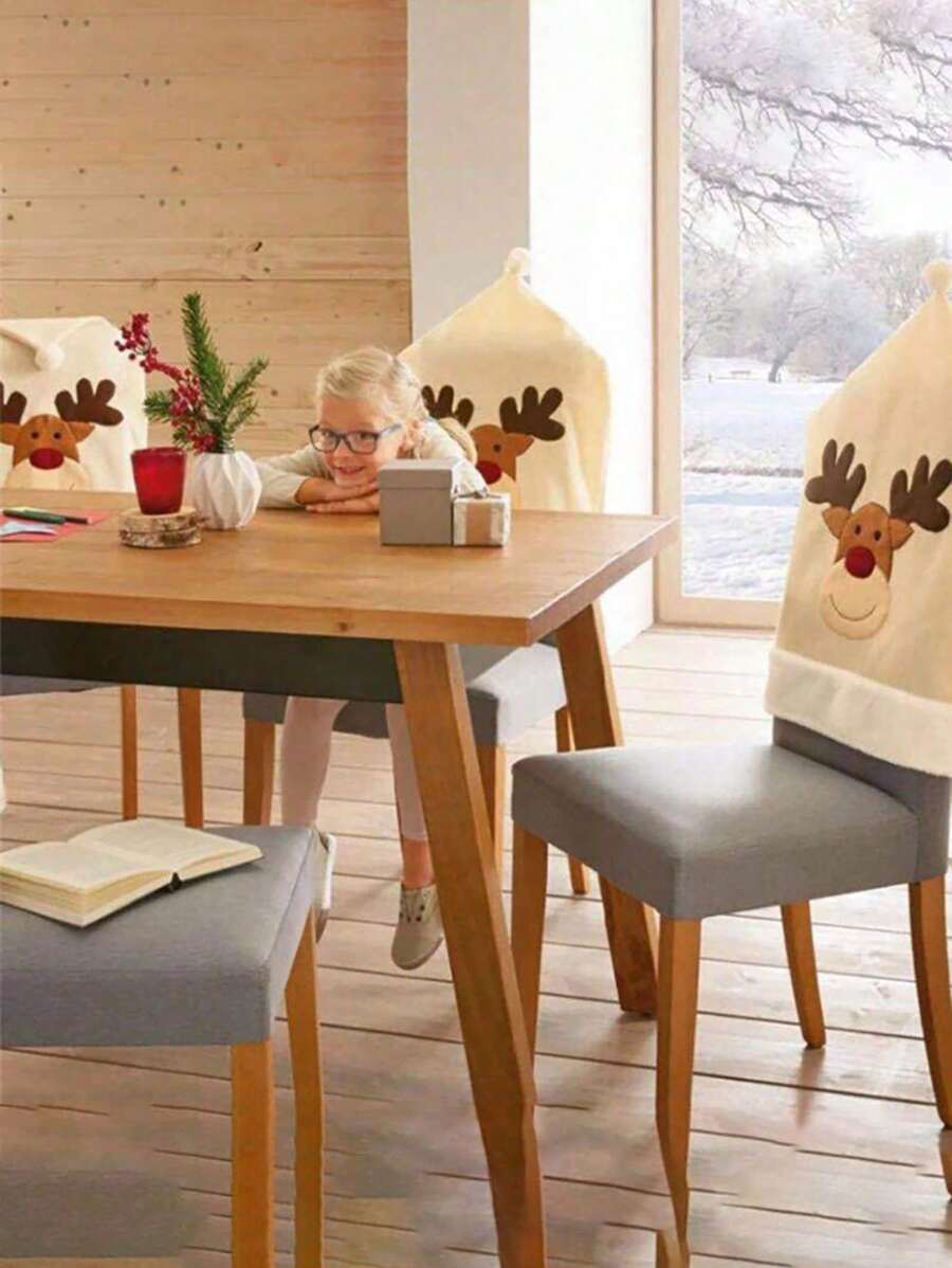 1PC Beige Christmas Embroidered Chair Cover Home Decor - Multicolor - View 1