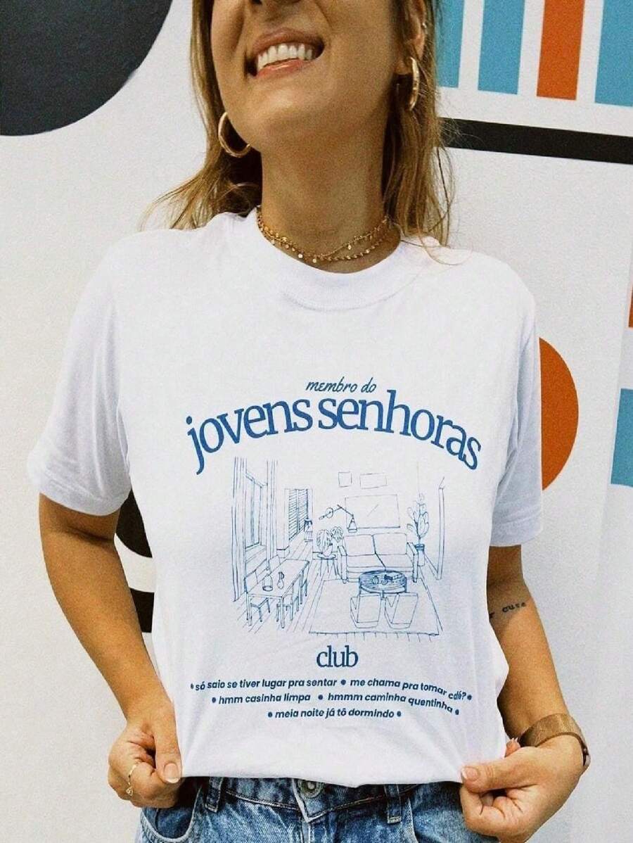 Women's T-Shirt With Young Ladies Print - 白色 - 查看 1