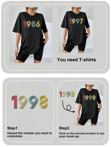 Custom Women Oversized Round Neck Short Sleeve T-Shirt, Colorful Pattern With Personalized Text,Easy Comfort,Women Apparel,Customized Women Tops - Black - View 4