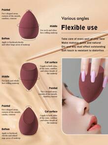 6pcs Makeup Sponges, Suitable For Cream And Powder Concealers, Loose Powder And Other Cosmetics Application - Burgundy - View 5