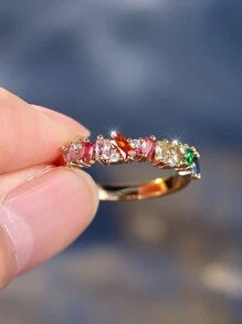 1pc Elegant Rainbow CZ Stone Engagement/Promise Ring For Women