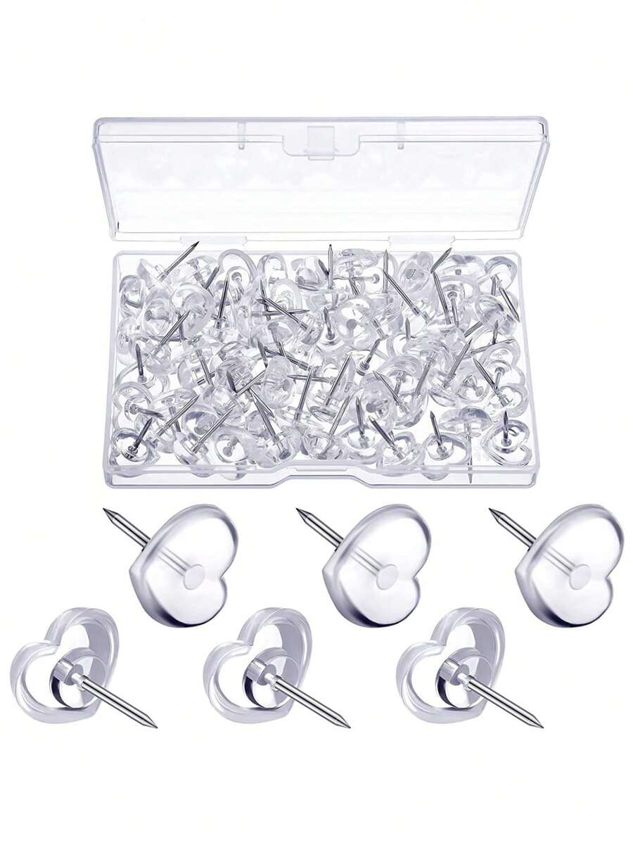 50/100pcs Clear Plastic Push Pins, Daily Casual Supplies Back To School