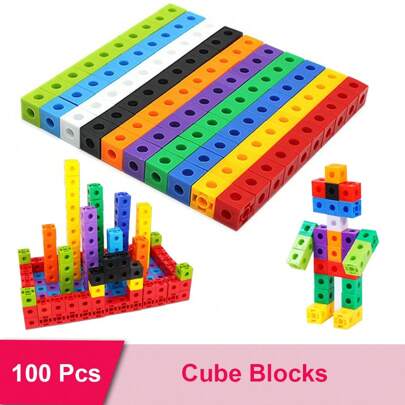 100 bucăți blocuri de cuburi stivuite, blocuri de construcții Montessori, jucării, jucării de numărare, contoare matematice pentru copii, care învață grădiniță, jucării de învățare, școală, elev, papetărie, rechizite școlare, rechizite școlare, instrumente de predare, cuburi de matematică, decorațiuni matematice, jucării educaționale, blocuri, blocuri, Connect 4, Cuburi de matematică, blocuri de construcție, jucării de învățare pentru copii, instrumente de construcție, învățare