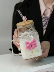 1 件创意可爱蝴蝶结方形吸管杯，高品质蝴蝶结咖啡杯带盖和吸管，果汁/牛奶/酸奶/苏打水杯返校 - 彩色 - 查看 8