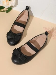 1 Đôi giày lười đế bằng có dây thun trang trí hoa cho bé gái, thiết kế đơn giản cho mùa xuân và mùa thu - màu đen - Xem 4