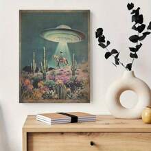 1pc Cowboy Art Poster Printing Art, Framed Home Wall Decoration - UFO Retro Science Fiction Western Cowboy Canvas Art - Ideal Gift For Alien Enthusiasts, Wall Art Decoration - 薄荷藍 - 查看 7