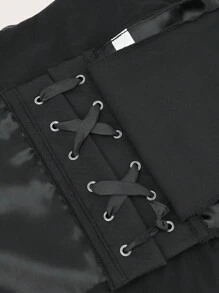 优雅情人节黑色褶皱骨纹细节头巾下摆系带紧身胸衣塑身衣短款抹胸上衣 1 件