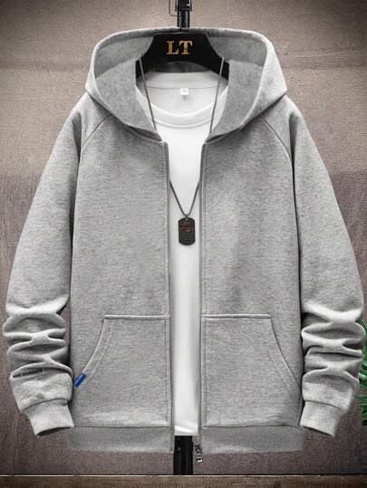 1 st. Pojkar & Tonåringar Casual Enfärgad Fleece Zip-Up Hoodiejacka, Varm