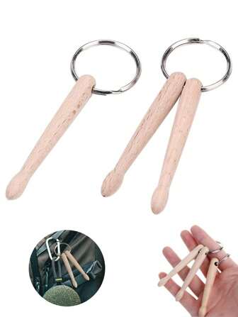 1 Pc Mini Natural Wood Drum Sticks Keychain Percussion Key Ring Chain Keyrings
