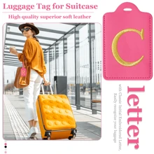Personalized Initial Luggage Tags For Suitcases, Leather Letter Cute Luggage Tags With Privacy Name Card, Embroidered Monogrammed Travel Bag Backpack Tags Gifts For Women Kids Girls Teens (Rosered)Luggage Tag Travel Accessories Travel Essentials Travel Organizer For Beach Summer Vacation Back To School Bag For School School Accessories School Stuff - Hot Pink - View 5