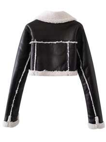 Apperloth A 街头风翻领拉链泰迪绒内衬PU皮短款摩托车夹克，时尚音乐节