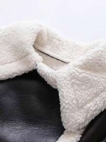 Apperloth A 街头风翻领拉链泰迪绒内衬PU皮短款摩托车夹克，时尚音乐节