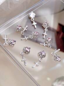 10件装合金方形十字美甲装饰品，美甲水钻，钻石合金美甲装饰，DIY美甲饰品，美甲宝石，美甲用品 - 彩色 - 查看 3