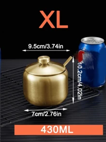 1set Stainless Steel Spice Jar With Spoon, Gold Salt Server For Kitchen - Gold - View 12