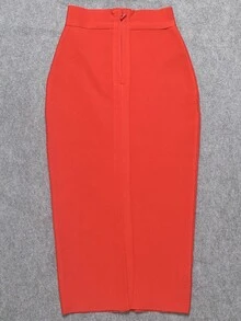 Women High Slit Maxi Bodycon Skirt - Red - View 7