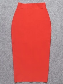 Women High Slit Maxi Bodycon Skirt - Red - View 6