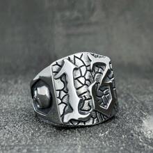 1pc US Size European And American Style Personalized Skull 13 Unisex Stainless Steel Ring, Suitable For Dad, Colleagues, Friends, Father's Day - Black - View 4