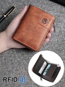 新款男士商务钱包，RFID 屏蔽复古风格防盗短钱包，多功能哑光纹理压花卡槽拉链钱包，信用卡夹和零钱包大容量多卡槽，商务休闲风格，生日礼物，毕业礼物，父亲节礼物 - 彩色 - 查看 9