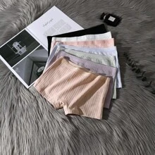 Juego de 7 prendas de ropa interior tipo hipster básica de algodón de unicolor para niñas adolescentes, con diseño de rayas cuadradas espirales, cómodas y transpirables