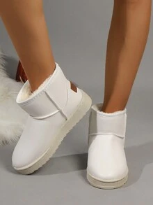 SHIHUA Giày bốt đi tuyết đế dày All-in-One, giày bốt mùa đông lót nhung ấm áp cho các cặp đôi, chống trượt và giữ ấm, thiết kế dày, cỡ lớn - trắng - Xem 2