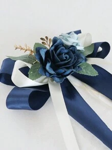 1PC 玫瑰花后视镜装饰花婚车带吸盘花婚礼场景装饰楼梯扶手走廊门把手蝴蝶结玫瑰装饰